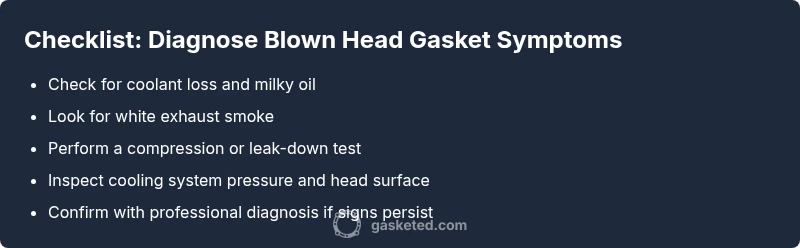 Checklist infographic for diagnosing blown head gasket symptoms