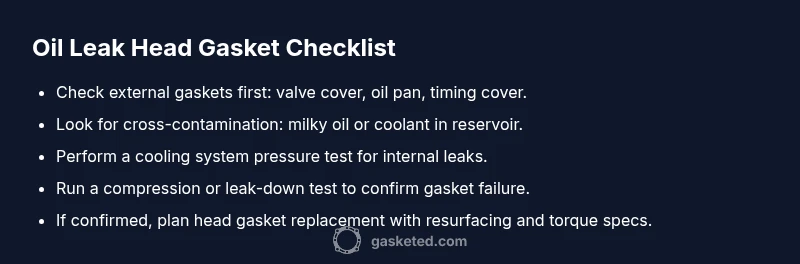 Checklist infographic for head gasket oil leak troubleshooting