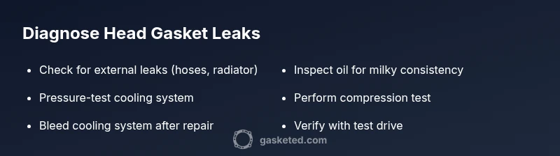 Checklist infographic for diagnosing head gasket leaks