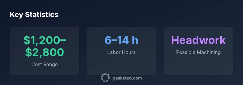 Infographic showing cost ranges, labor hours, and head machining for Ford Ranger head gasket replacement