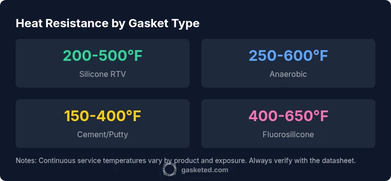 Infographic showing heat resistance ranges by gasket type