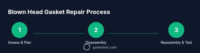 Infographic showing a three-step process for head gasket repair