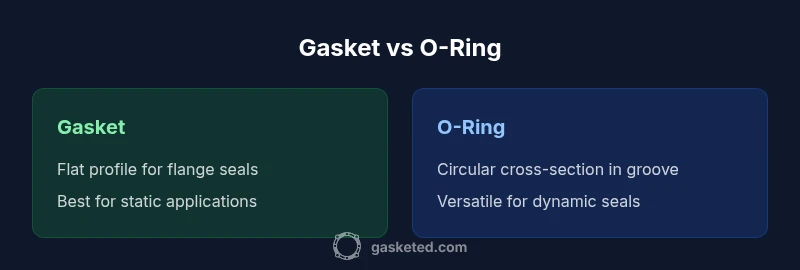 Comparison infographic showing gasket vs O-Ring shapes and uses