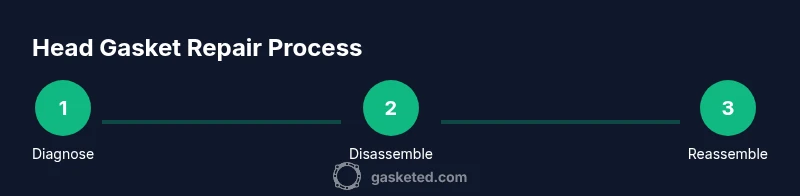 Infographic showing a three-step process for Subaru head gasket repair