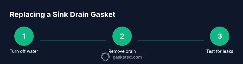 Process infographic showing steps to replace sink drain gasket