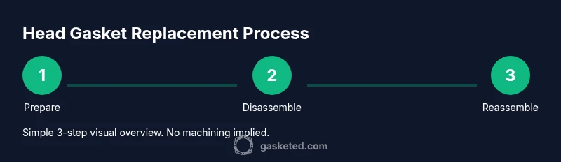 Process diagram showing head gasket replacement steps without machining