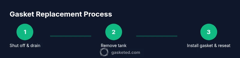Infographic showing three-step process to replace a toilet tank gasket