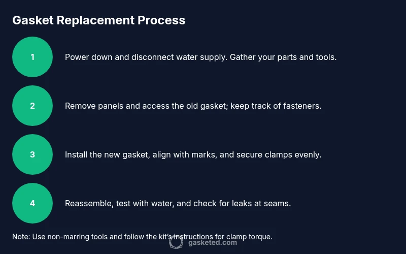 Process infographic showing gasket replacement steps
