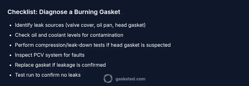 Checklist infographic for diagnosing gasket burning in cars