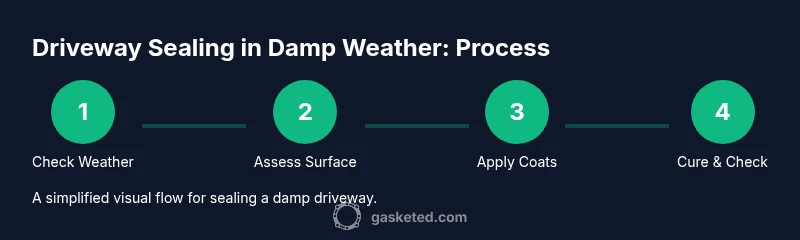Process flow for sealing a driveway in damp conditions