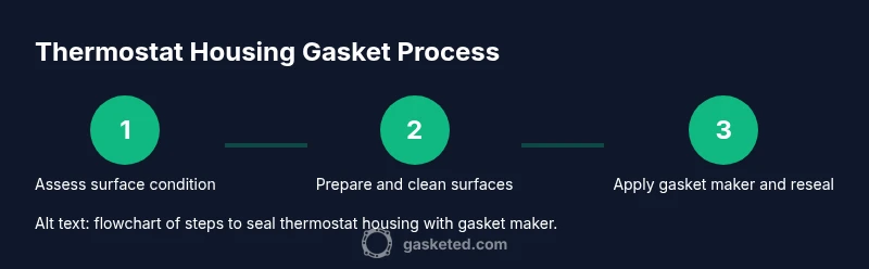Infographic showing 3-step process to seal thermostat housing with gasket maker