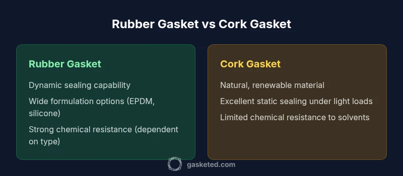 Comparison infographic showing rubber and cork gaskets side by side