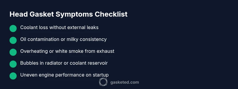 Infographic checklist of head gasket symptoms and tests