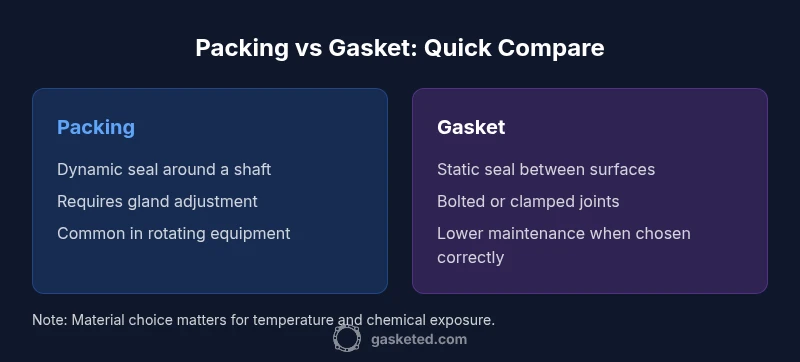 Comparison infographic of packing vs gasket seals
