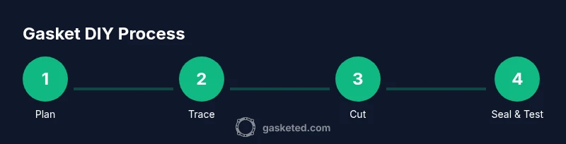 Process diagram showing gasket pattern, cutting, sealing, and testing
