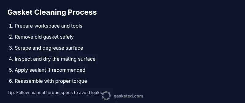 Diagram of gasket removal and cleaning steps on an engine block