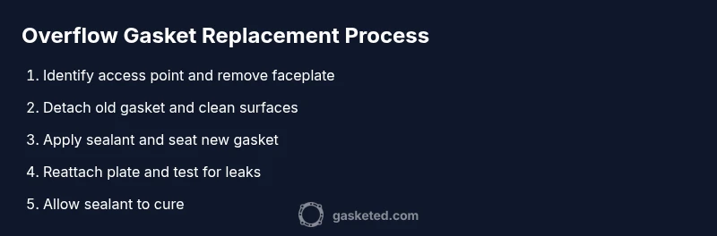 Process diagram showing steps for replacing a tub overflow gasket