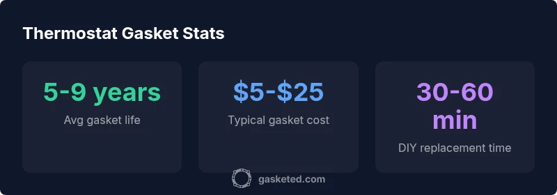 Infographic showing gasket types, costs, and replacement time